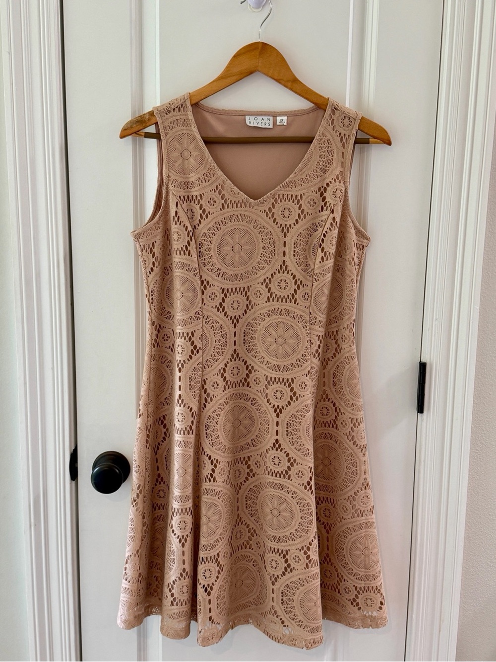 Joan Rivers Crochet V-Neck A-Line Dress in Taupe